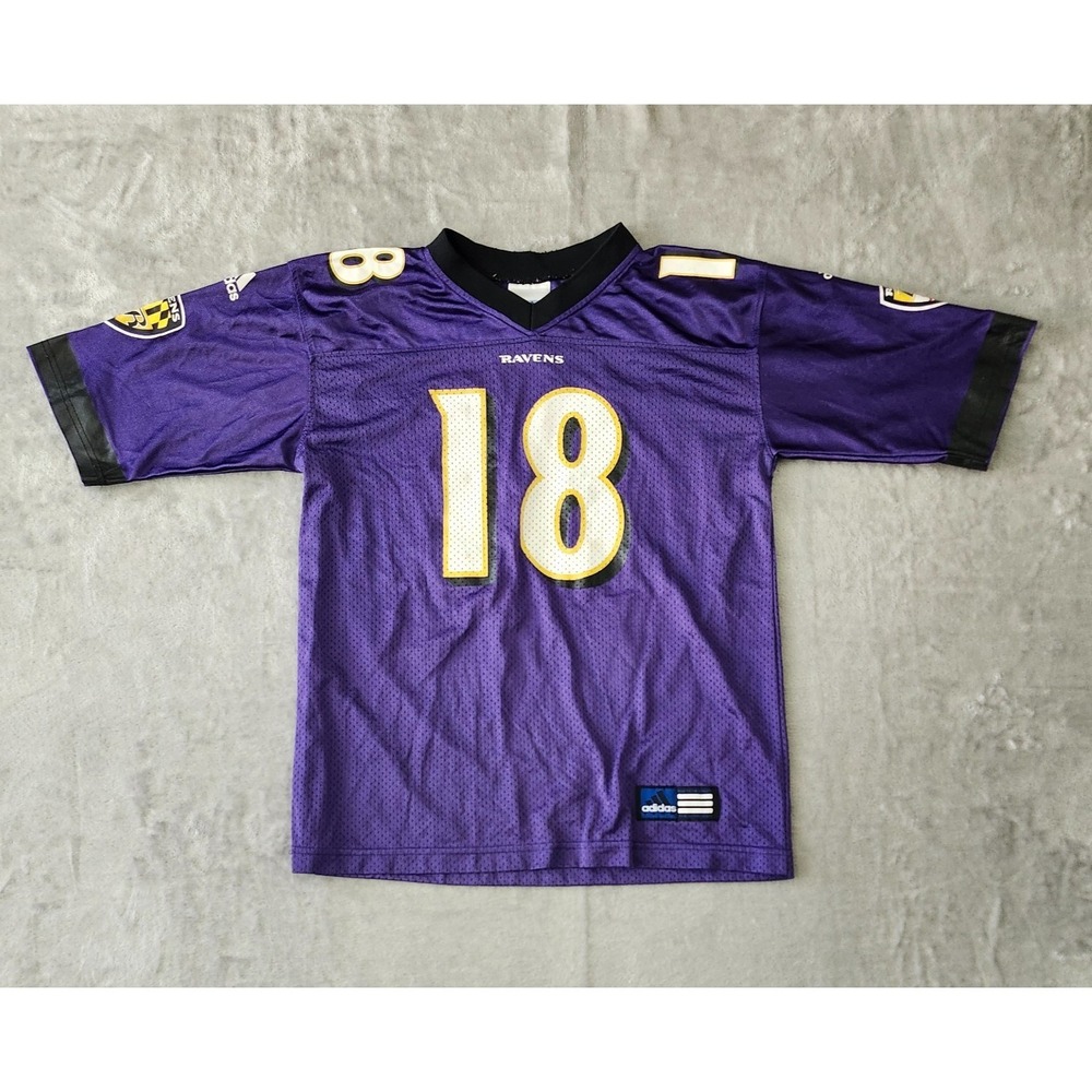 VTG Baltimore Ravens Elvis Grbac Jersey Kids 10/12 Purple NFL Old Logo Adidas